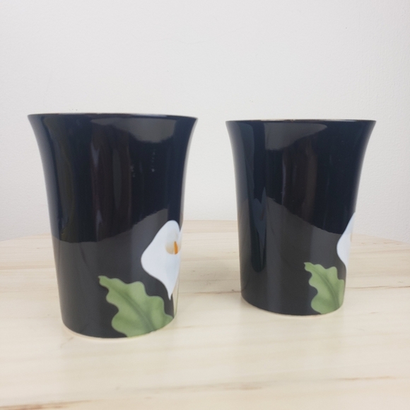 Vintage Otagiri Cup Set Calla Lily Black Gold Rim Classic Japanese Retro - Picture 2 of 9